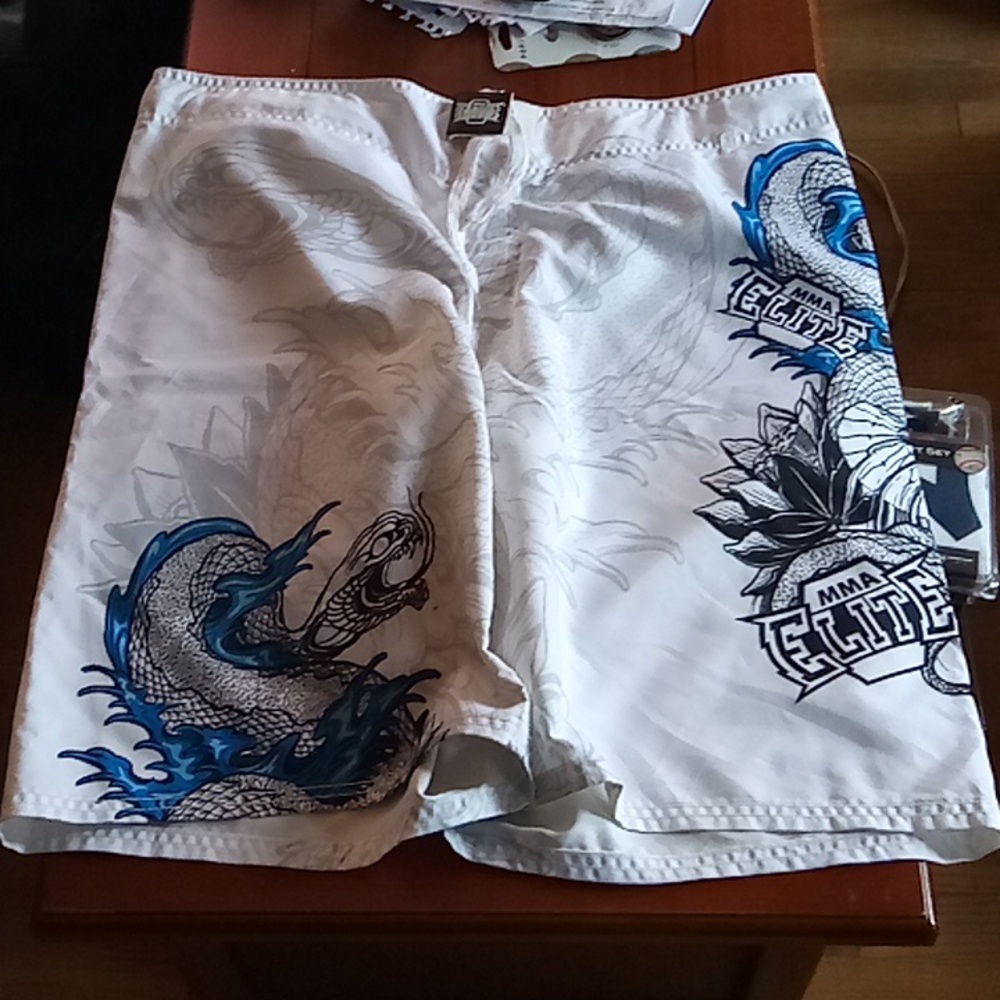 MMA Elite Men's White and Blue Athletic Shorts